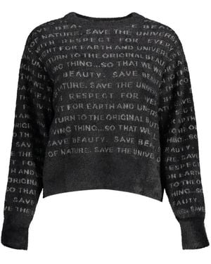Desigual Text-Print Fuzzy-Knit Sweater - Black