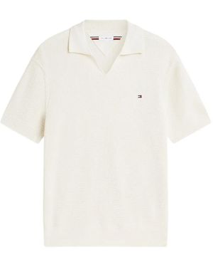 Tommy Hilfiger Textured Open-Collar T-Shirt - White