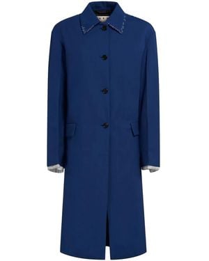 Marni Cappotto Monopetto Con Cuciture A Contrasto - Blu