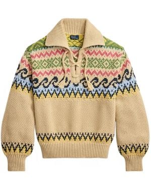 Polo Ralph Lauren Fair Isle Lace-Up Jumper - Metallic