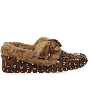 strategia shoes Studded Shearling-Lined Loafers - Brown
