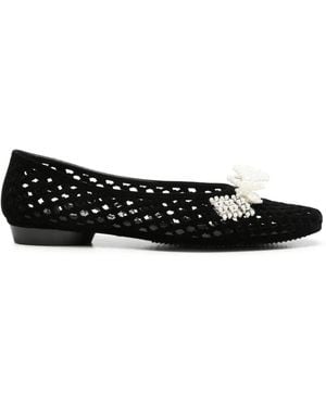 HEAVENLY JELLY Plush Pearl-Embellished Cut-Out Ballet Flats - Black