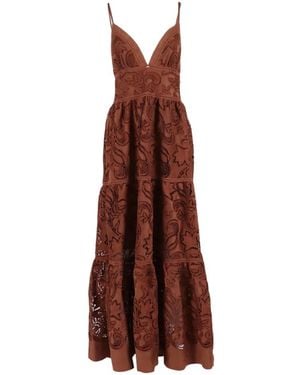Ermanno Scervino Lace-Embroidered Tiered Maxi Dress - Brown