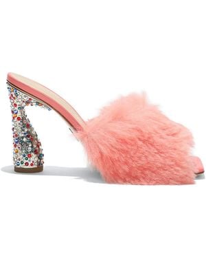 Paul Andrew 95Mm Arc Fluffy Embellished-Heel Sandals - Pink