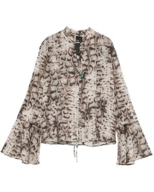 Pinko Snakeskin-Print Flared-Sleeve Shirt - White
