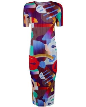 Pleats Please Issey Miyake Playground Abstract-Print Pleated Midi Dress - Red