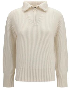 forte_forte Ribbed Half-Zip Sweater - White
