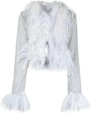 Oséree Lumière Bluse Mit Federn - Weiß