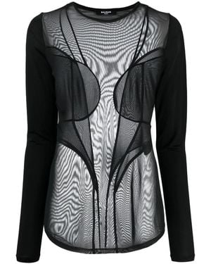 Balmain Semi-Sheer Panelled Top - Schwarz