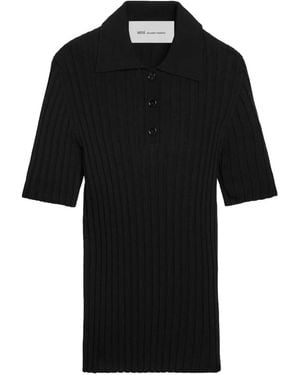Ami Paris Knit Short Sleeves Polo - Black