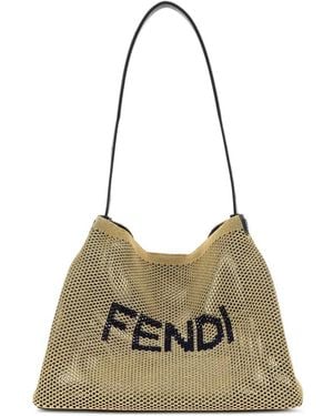 Fendi Large Logo-Embroidered Shoulder Bag - Natural