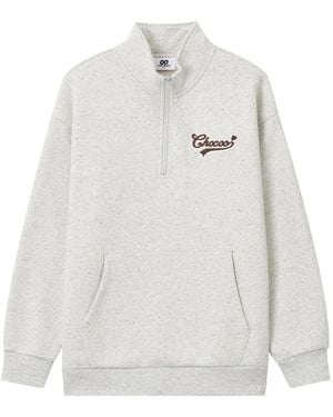 Chocoolate Logo-Print Quarter-Zip Jumper - White