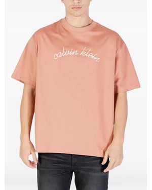 Calvin Klein Logo-Embroidered T-Shirt - Orange