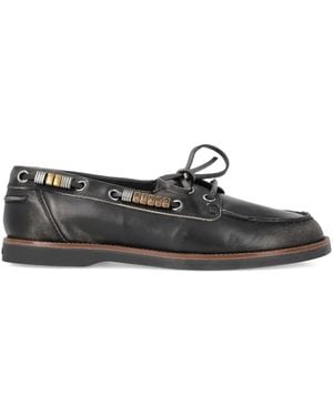 Pinko Leather Moccasins With Jewel Details - Black