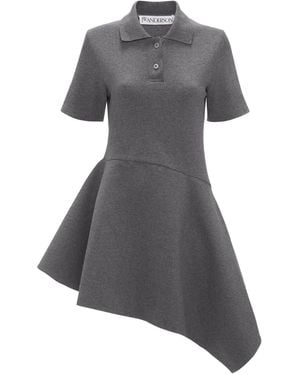 JW Anderson Asymmetric-Hem Polo-Collar Mini Dress - Grey