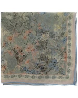 McQueen Floral Skull-Print Scarf - Gray