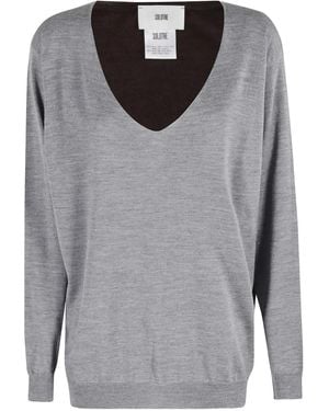 SOLOTRE V-Neck Colourblock Jumper - Grey