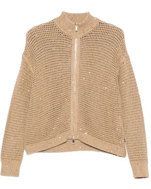 Max Mara Sequin-Embellished Open-Knit Cardigan - Natural