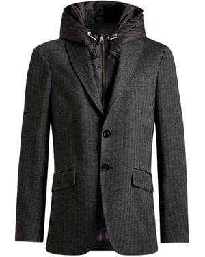 Etro Herringbone Detachable-Hood Blazer - Black