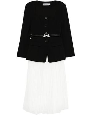 Self-Portrait Pleated-Panel Bow-Detail Midi Dress - Black