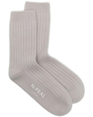 N.Peal Cashmere Ribbed Bed Socks - Gray