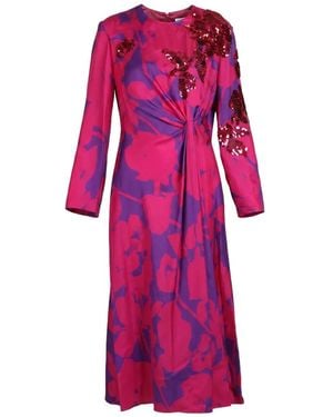 Valentino Garavani Sequin-Detail Floral-Print Midi Dress - Pink