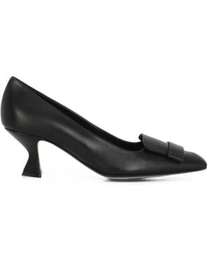 Sergio Rossi Plaque-Detail Squared-Toe Heeled Court Shoes - Black