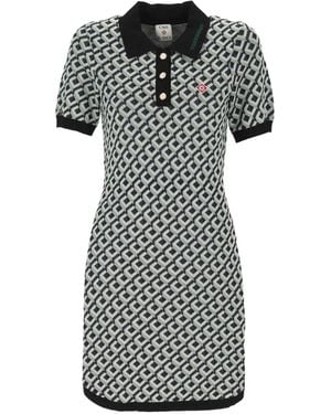 CASABLANCA Vestido Midi Cubist Estilo Polo Con Monograma Cc - Negro