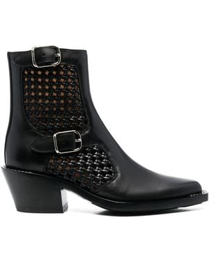 Chloé Paneled Leather Western Boots - Black
