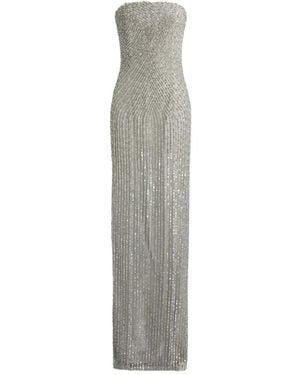 Ralph Lauren Embellished Slit Maxi Evening Dress - Grey