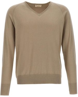Ma'ry'ya V-Neck Raglan-Sleeve Sweater - Natural