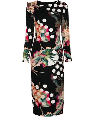 Nissa Floral-Print Midi Dress - Black