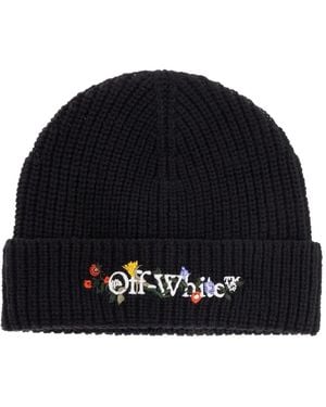 Off-White c/o Virgil Abloh Floral-Embroidered Ribbed Beanie Hat - Black