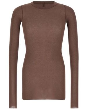 Rick Owens Rib Ls T Raw-Cut T-Shirt - Brown