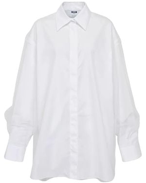 MSGM Collared Long-Sleeve Shirtdress - White