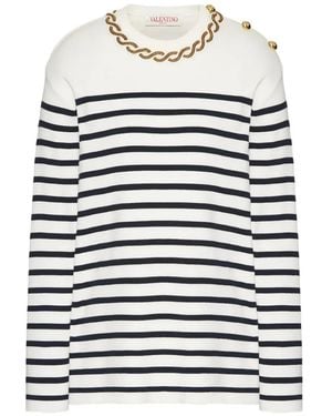 Valentino Garavani Striped Embroidered Jumper - White