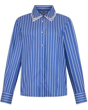 Liu Jo Striped Embellished Collar Detail Shirt - Blue