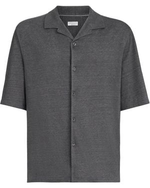 Brunello Cucinelli Camp-Collar Short-Sleeve Shirt - Grey