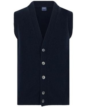 Fedeli Sleeveless Cashmere Cardigan - Blue