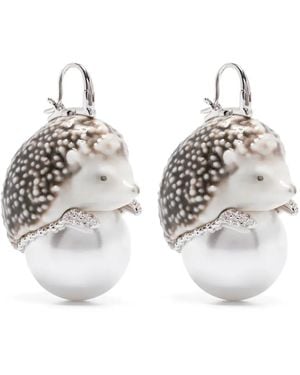 YVMIN Hedgehog Faux-Pearl Earrings - White