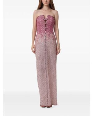 Dina Melwani Crystal-Lattice Strapless Maxi Dress - Pink