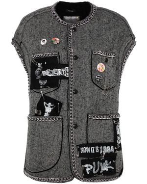 R13 Herringbone-Pattern Sleeveless Jacket - Grey