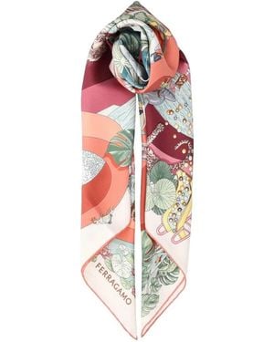 Ferragamo Jungle Party Silk Scarf - White