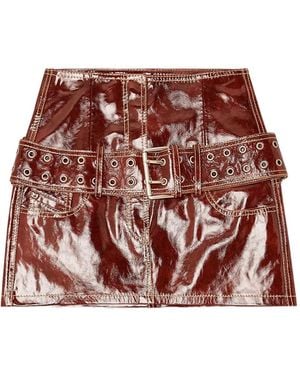 DIESEL Belted Patent-Leather Mini Skirt - Red