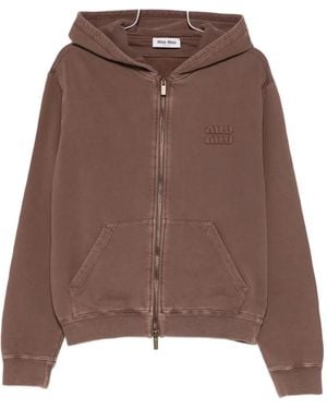 Miu Miu Embroidered zip hoodie - Marrón