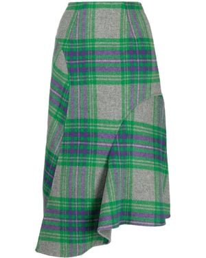 JNBY Plaid-Check Pattern Asymmetric Skirt - Green