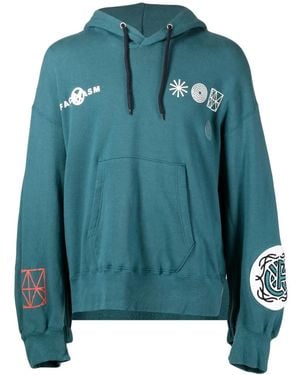 Facetasm Embroidered Drawstring-Fastening Hoodie - Blue