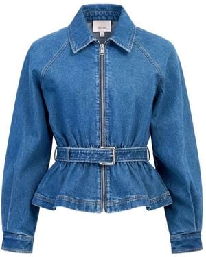 Cinq À Sept Briar Belted Peplum Denim Jacket - Blue