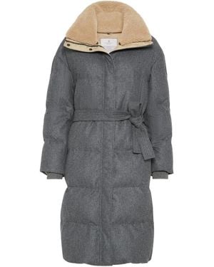 Brunello Cucinelli Flannel Shearling-Collar Down Coat - Gray