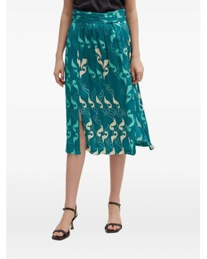 La Petite Francaise Judo Printed Split Midi Skirt - Green